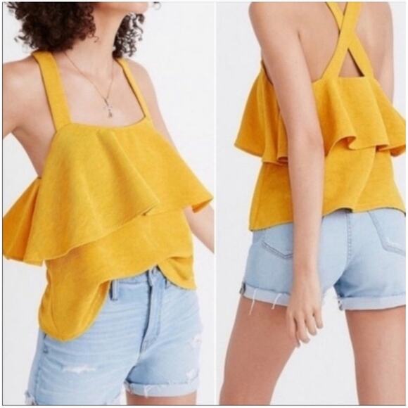 Madewell Texture Thread Tiered Tank Top Size Medium J0279 Mustard Flowy Strappy - Picture 11 of 11